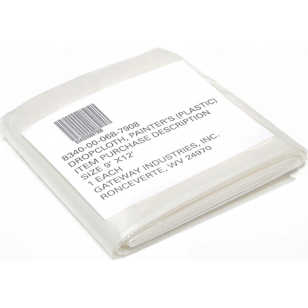 Ability One - Drop Cloths; Material: Plastic ; Thickness (mil): 2.00 ; Size: 12 x 9 ; Description: Plastic Drop Cloth ; Color: Transparent Clear - Exact Tooling