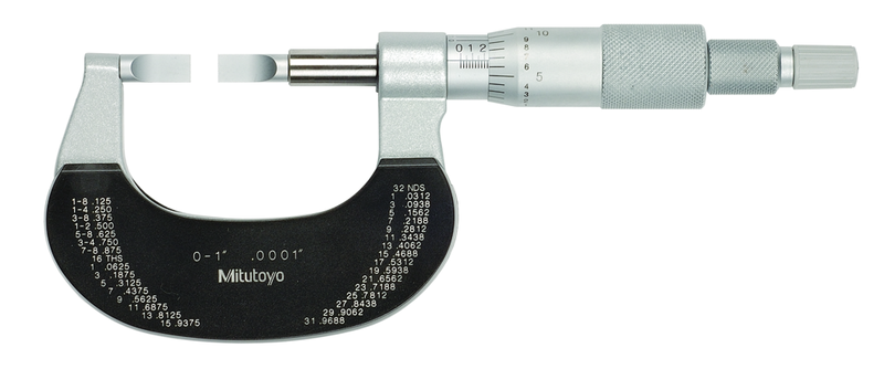 0 - 1'' Measuring Range - .0001 Graduation - Ratchet Thimble - High Speed Steel Face - Blade Micrometer - Exact Tooling