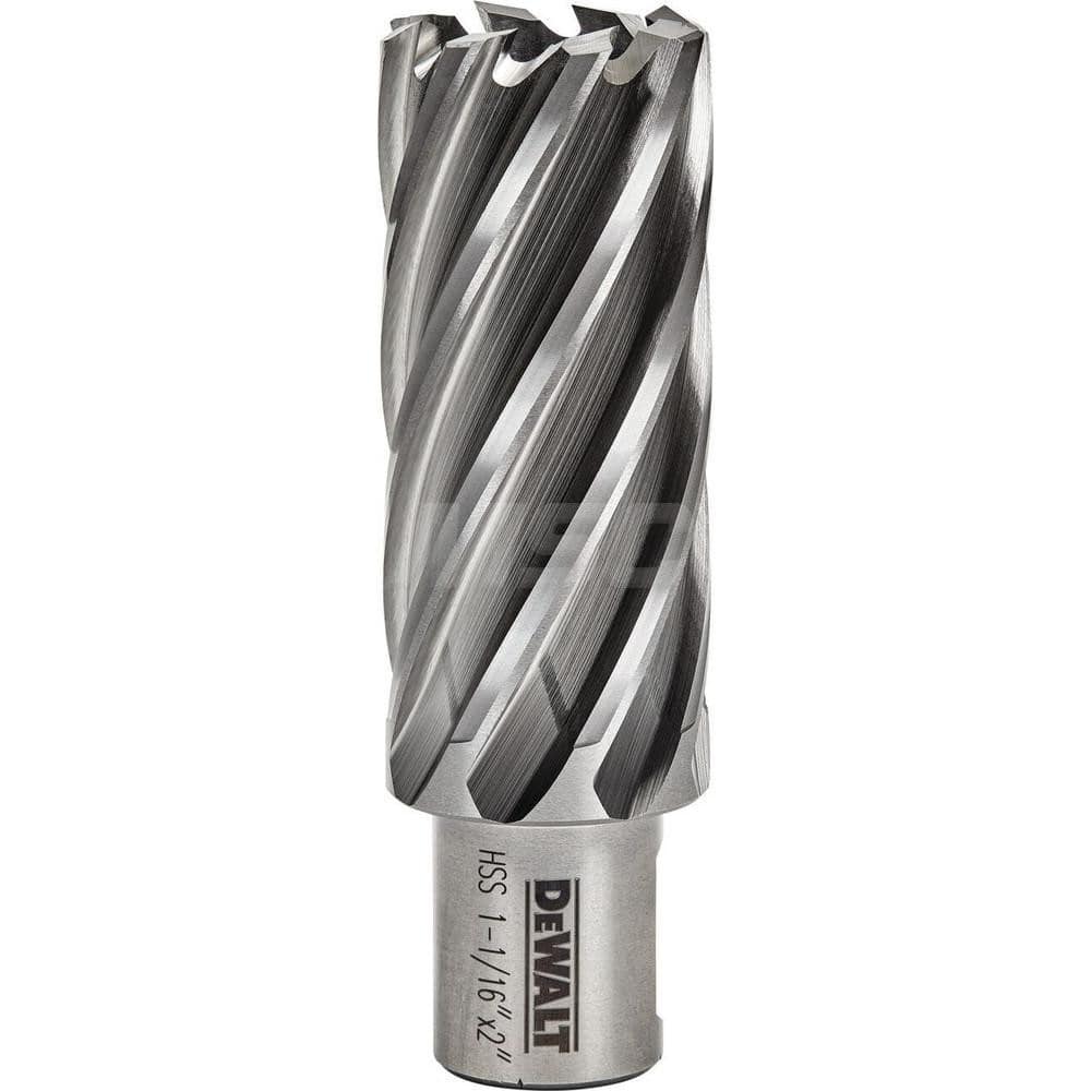 DeWALT - Annular Cutters; Cutter Diameter (Inch): 1-1/16 ; Cutter Diameter (Decimal Inch): 1.4380 ; Cutting Depth (Inch): 2 ; Shank Diameter (Inch): 3/4 ; Finish/Coating: Uncoated ; Cutter Material: High Speed Steel - Exact Tooling