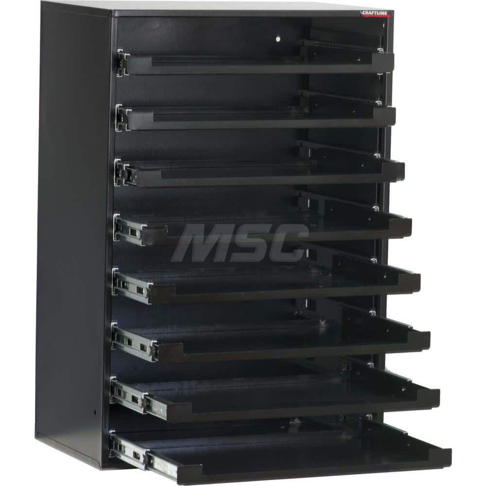 Platt & LaBonia - Small Parts Cabinets; Type: Slide Rack Cabinet w/ Drawers ; Number of Drawers: 8.000 ; Width (Inch): 20-1/2 ; Depth (Inch): 12-1/2 ; Height (Inch): 30 ; Frame Material: Steel - Exact Tooling