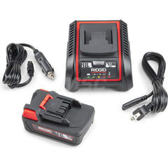 Ridgid - Power Tool Chargers; Voltage: 18 ; Battery Chemistry: Lithium Ion ; Number of Batteries: 1 ; For Use With 1: RIDGID 18V Cordless Products ; Time to Charge (Minutes): 45.00 ; Battery Included: Yes - Exact Tooling