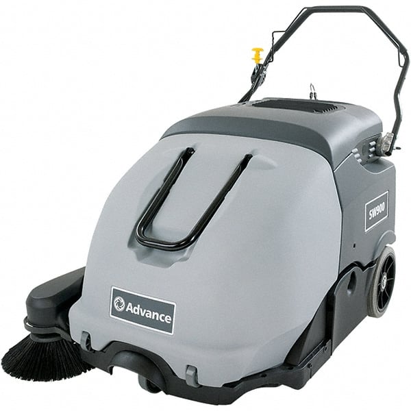 Advance - 41" Cleaning Width, Battery Powered Walk Behind & Sweeper - 0.9 hp, 420 RPM, Series SW900 - Exact Tooling