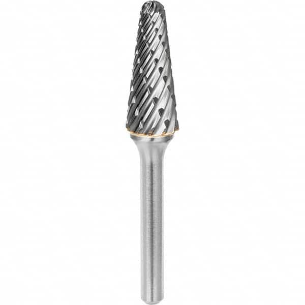 SGS Pro - 3/8" Cut Diam, 1/4" Shank Diam, Tungsten Carbide Steel Cut Ball Nose Cone Burr - Exact Tooling