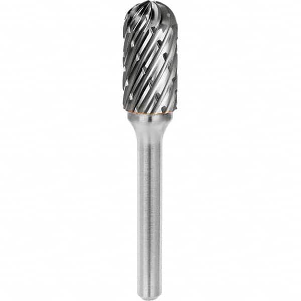 SGS Pro - 3/8" Cut Diam, 1/4" Shank Diam, Tungsten Carbide Steel Cut Ball Nose Cylinder Burr - Exact Tooling