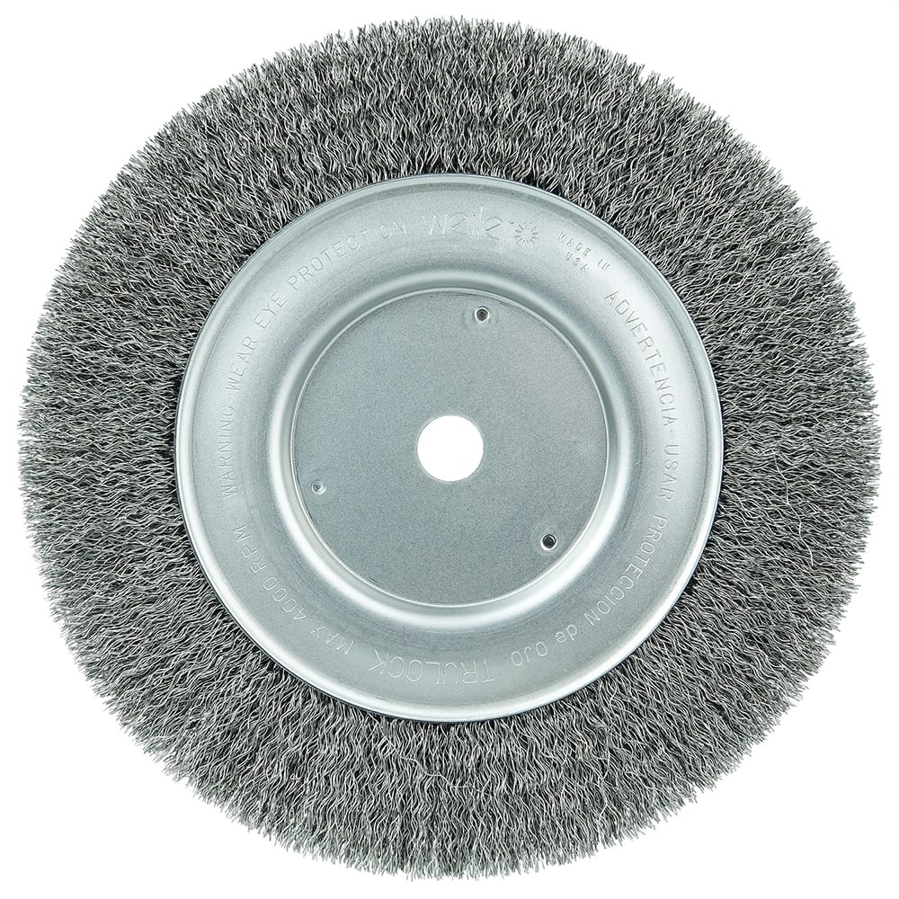 Weiler - Wheel Brushes; Outside Diameter (Inch): 8 ; Arbor Hole Thread Size: 5/8 ; Wire Type: Crimped Wire ; Fill Material: Steel ; Face Width (Inch): 5/8 ; Trim Length (Inch): 1-1/2 - Exact Tooling