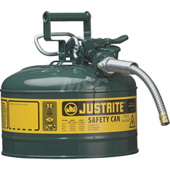 Justrite - Safety Dispensing Cans; Capacity: 2.5 Gal ; Material: Steel ; Color: Green ; Height (Decimal Inch): 12.000000 ; Diameter/Length (mm): 11.75 ; Approval Listing/Regulations: FM Approved; UL; ULC; TUV - Exact Tooling