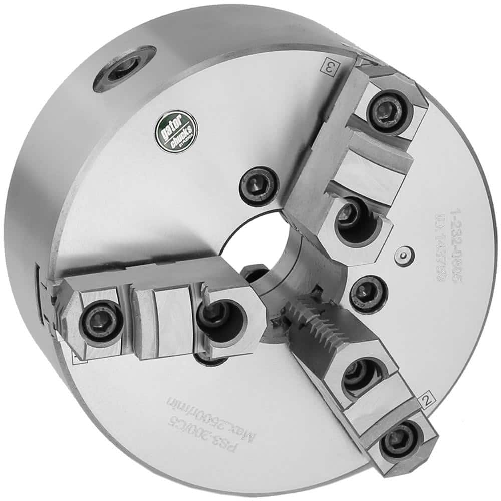 Self-Centering Manual Lathe Chuck: 3-Jaw, 6″ Dia Two-Piece Jaws, Direct Mount, 3,000 Max RPM
