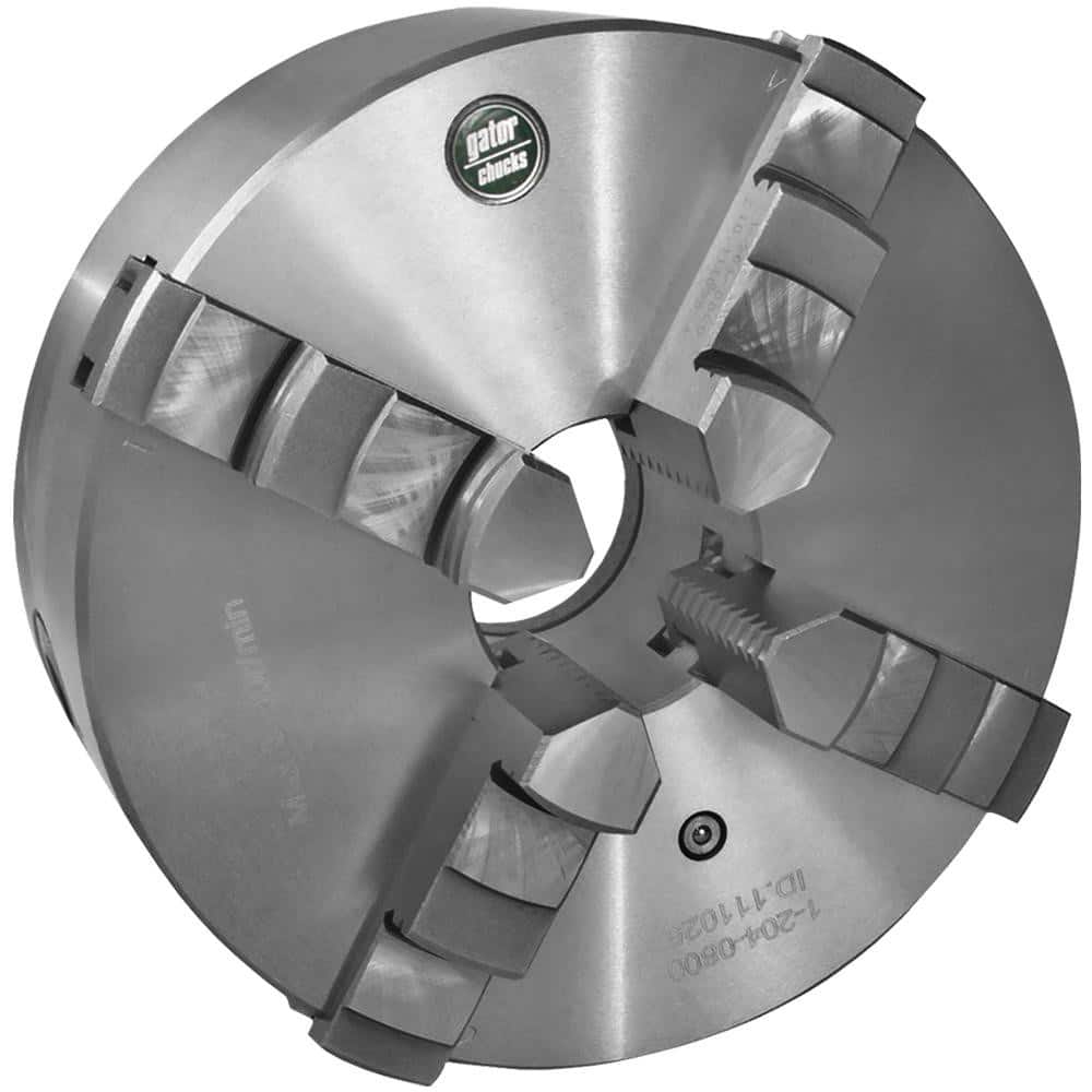 Self-Centering Manual Lathe Chuck: 4-Jaw, 16″ Dia Hard & Solid Jaws, Plain Back Mount, 1,000 Max RPM