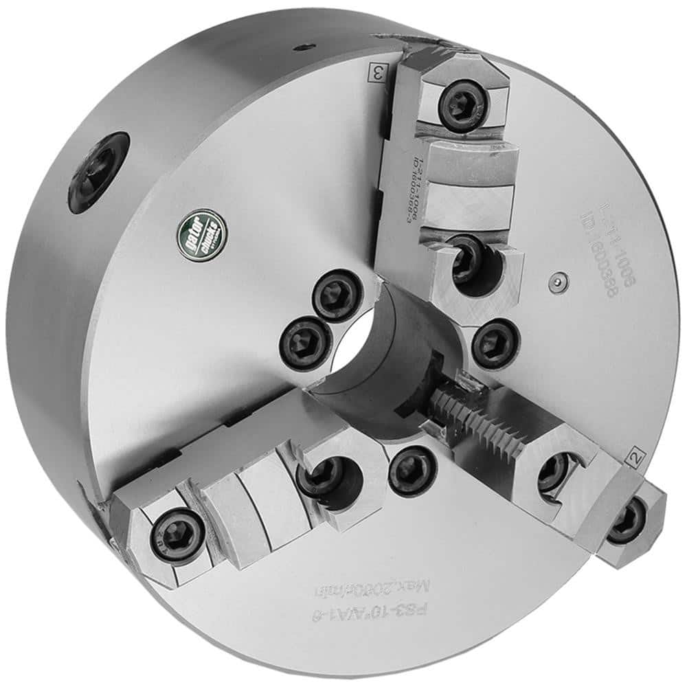 Self-Centering Manual Lathe Chuck: 3-Jaw, 8″ Dia Two-Piece Jaws, Direct & A1-6 Mount, 2,500 Max RPM