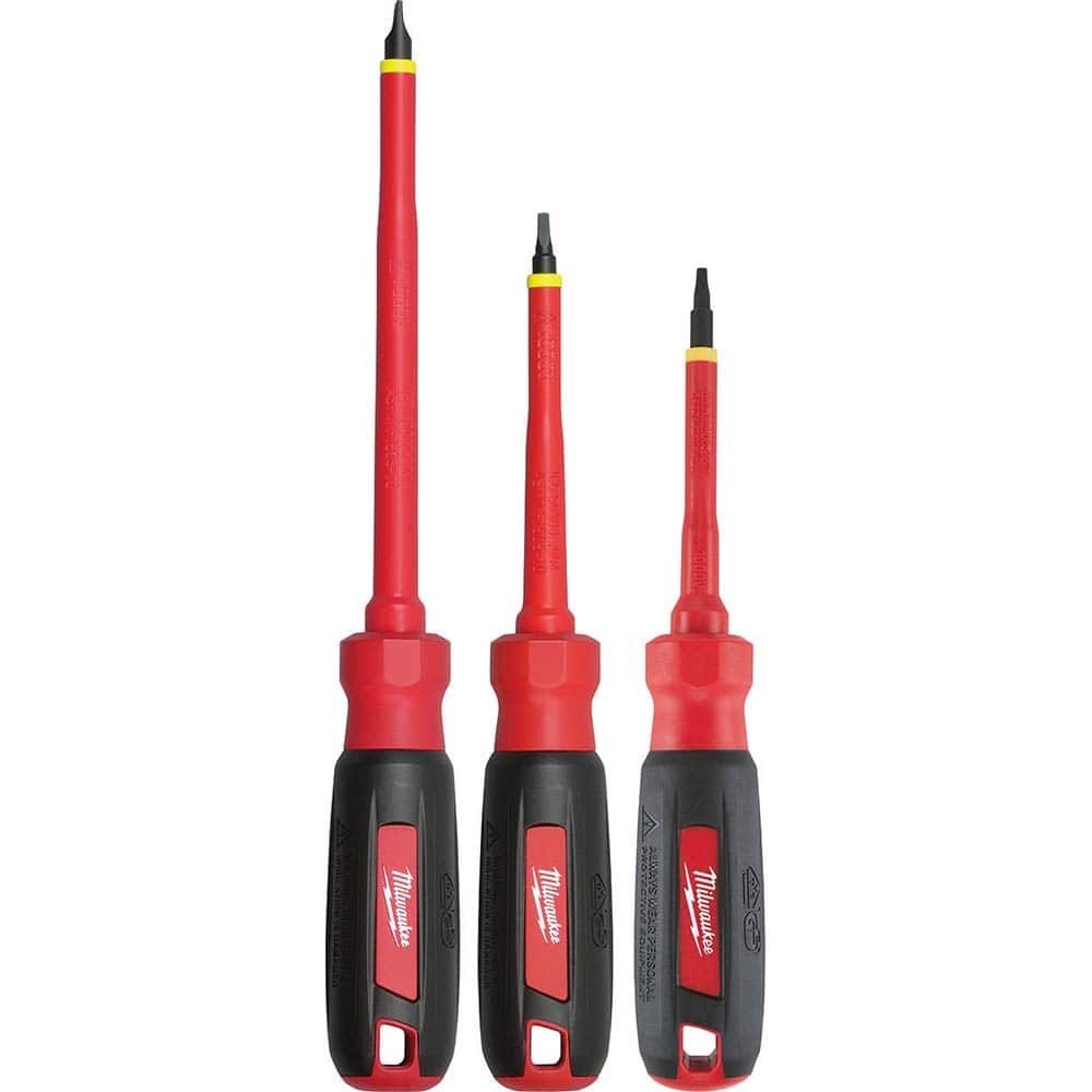 Milwaukee Tool - Screwdriver Sets; Screwdriver Types Included: Slotted; Square ; Number of Pieces: 3.000 ; Width Range: 1/4 ; Slotted: Yes ; Ball End Hex: No ; Case Type: Clam Shell - Exact Tooling
