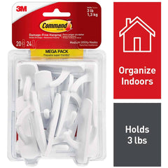 3M - All-Purpose & Utility Hooks; Type: Hooks Kit ; Overall Length (Inch): 3; 3 ; Projection: 1.10 ; Color: White ; Overall Length: 3 ; Overall Width: 0.92 - Exact Tooling