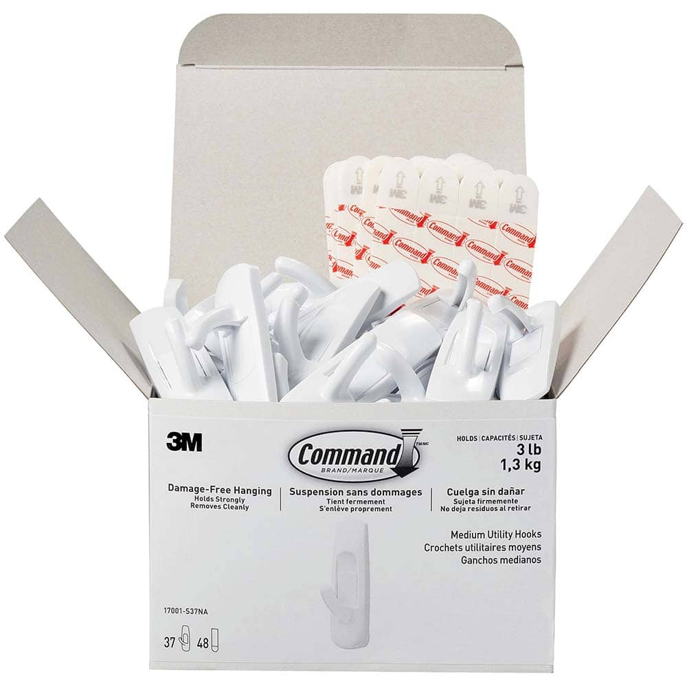3M - All-Purpose & Utility Hooks; Type: Hooks Kit ; Overall Length (Inch): 5-5/8 ; Projection: 1.10 ; Color: White ; Overall Width: 0.92 ; Overall Height: 3.875 - Exact Tooling