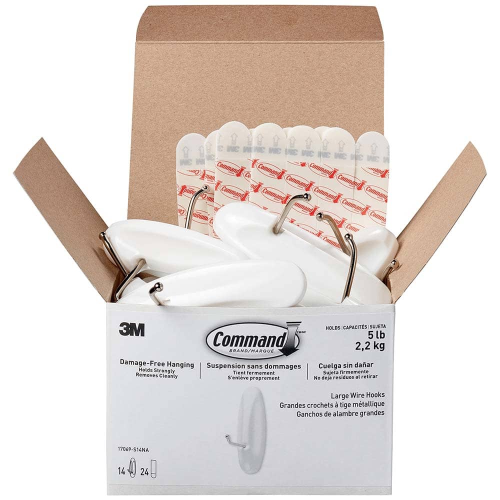 3M - All-Purpose & Utility Hooks; Type: Hooks Kit ; Overall Length (Inch): 4-9/64 ; Material: Metal ; Projection: 1.88 ; Color: White ; Material: Metal - Exact Tooling