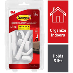 3M - All-Purpose & Utility Hooks; Type: Hooks Kit ; Overall Length (Inch): 3-59/64 ; Projection: 1.33 ; Color: White ; Overall Width: 1.23 ; Projection: 1.33 (Inch) - Exact Tooling