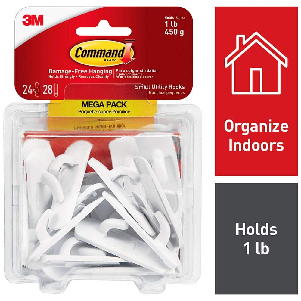 3M - All-Purpose & Utility Hooks; Type: Hooks Kit ; Overall Length (Inch): 2-3/8 ; Projection: 0.71 ; Color: White ; Overall Width: 0.83 ; Projection: 0.71 (Inch) - Exact Tooling