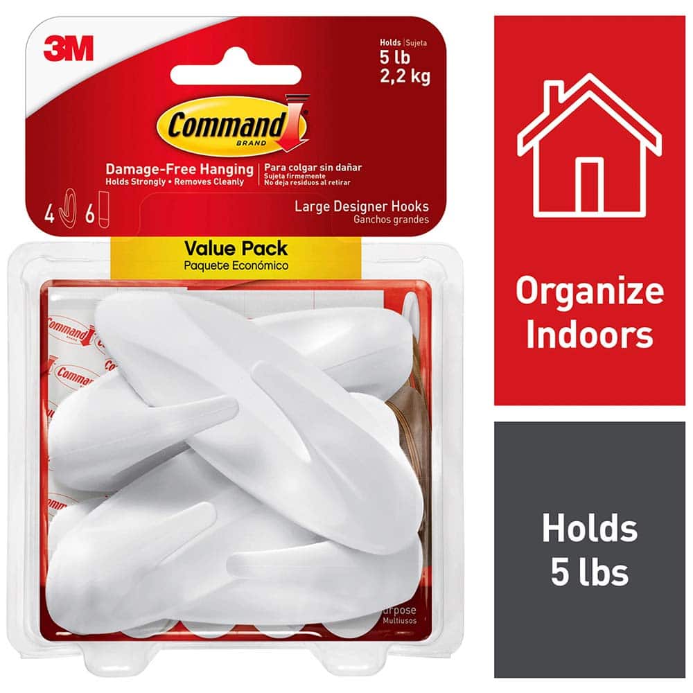 3M - All-Purpose & Utility Hooks; Type: Hooks Kit ; Overall Length (Inch): 4-1/8 ; Projection: 1.50 ; Color: White ; Overall Width: 1.50 ; Projection: 1.50 (Inch) - Exact Tooling
