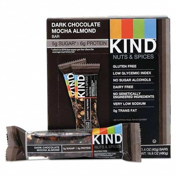 KIND - Snacks, Cookies, Candy & Gum Breakroom Accessory Type: Granola Bars Breakroom Accessory Description: Nuts and Spices Bar, Dark Chocolate Mocha Almond, 1.4 oz Bar, 12/Box - Exact Tooling