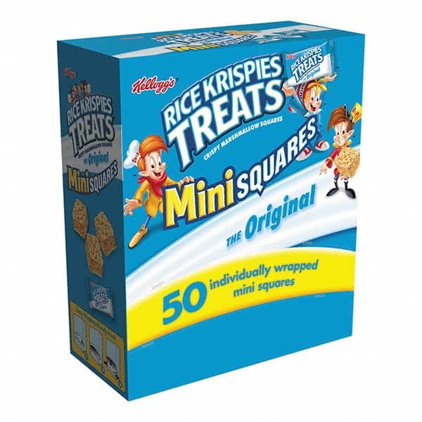 Kellogg's - Snacks, Cookies, Candy & Gum Breakroom Accessory Type: Snack Breakroom Accessory Description: Rice Krispies Treats, Mini Squares, 0.39 oz, 50/Box - Exact Tooling
