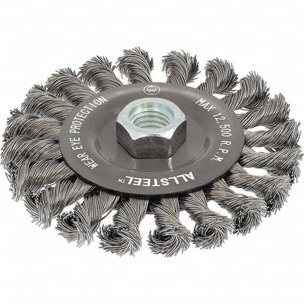 WALTER Surface Technologies - 6" OD, 5/8-11 Arbor Hole, Knotted Steel Wheel Brush - Exact Tooling