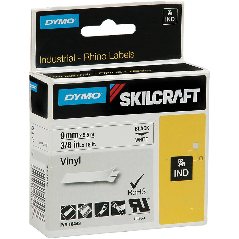 Ability One - Labels, Ribbons & Tapes; Type: Label Tape ; Color: White; Black ; For Use With: Dymo/Skilcraft Rhino 4200 ; Width (Inch): 3/4 ; Length (Feet): 11-1/2 ; Material: Vinyl - Exact Tooling