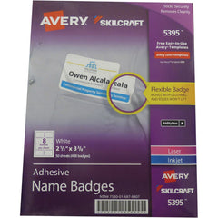 Ability One - Labels, Ribbons & Tapes; Type: Name Badge Labels ; Color: White ; For Use With: Laser & Inkjet Printers ; Width (Decimal Inch): 2.33 ; Length (Inch): 3.38 ; Number of Labels: 400 - Exact Tooling