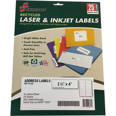 Ability One - Labels, Ribbons & Tapes; Type: Address Labels ; Color: White ; For Use With: Laser & Inkjet Printers ; Width (Decimal Inch): 1.33 ; Length (Inch): 4 ; Number of Labels: 350 - Exact Tooling
