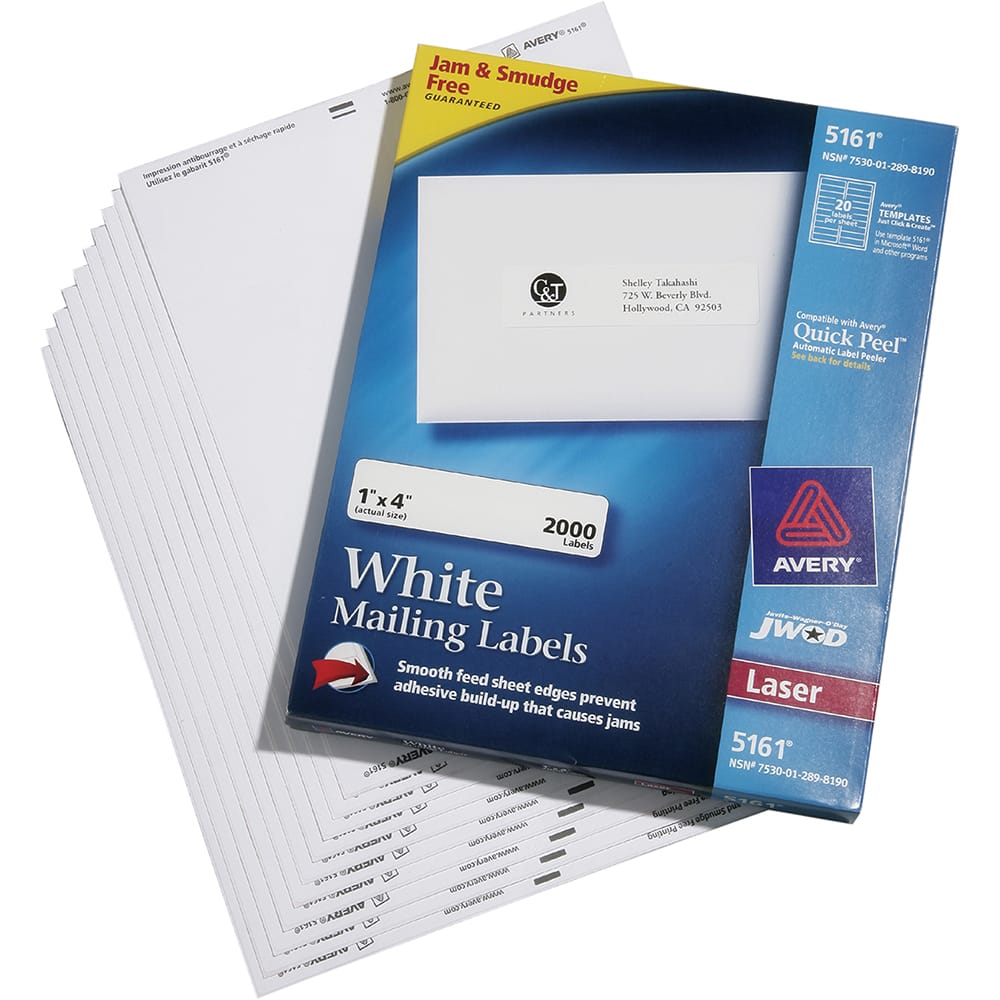 Ability One - Labels, Ribbons & Tapes; Type: Mailing Labels ; Color: White ; For Use With: Laser Printers ; Width (Inch): 1 ; Length (Inch): 4 ; Number of Labels: 100 - Exact Tooling
