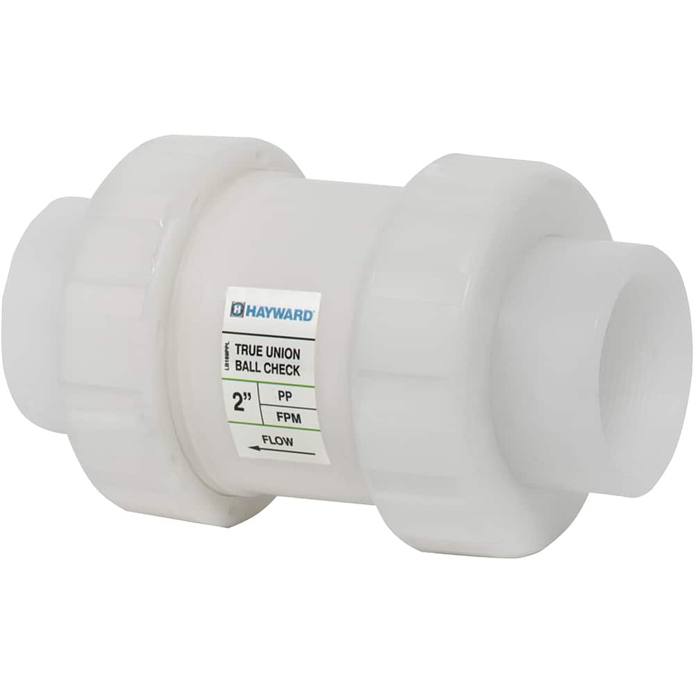 Hayward - Check Valves; Design: In-line; True Union Ball Check ; Tube Outside Diameter (mm): 38.100 ; Pipe Size (Inch): 1-1/2 ; Tube Outside Diameter (Inch): 1-1/2 ; End Connections: Threaded ; Material: Polypropylene - Exact Tooling