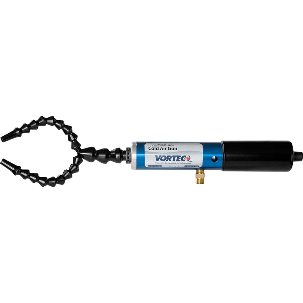 Vortec - Cold Air Coolant Systems; Type: Dual Nozzle Cold Air Gun ; Air Capacity (BTU/Hr): 900 ; Hose Length (Inch): 15 ; Hose Inside Diameter (Inch): 1/4 ; Number of Outlets: 2.000 ; Tank/Unit Length (Inch): 10-5/8 - Exact Tooling