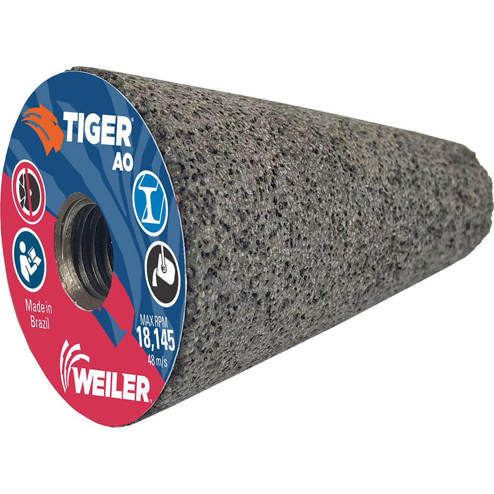 Weiler - Cones & Plugs; Head Thickness (Inch): 3.00 ; Abrasive Material: Aluminum Oxide ; Grit: 24 ; Grade: Coarse ; Wheel Type Number Code: 17 ; Arbor Hole Thread Size: 5/8-11 - Exact Tooling