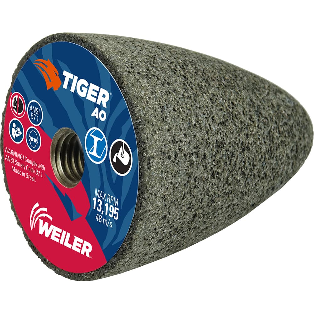 Weiler - Cones & Plugs; Head Thickness (Inch): 3.00 ; Abrasive Material: Aluminum Oxide ; Grit: 24 ; Grade: Coarse ; Wheel Type Number Code: 16 ; Arbor Hole Thread Size: 5/8-11 - Exact Tooling
