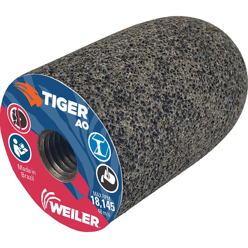 Weiler - Cones & Plugs; Head Thickness (Inch): 3.00 ; Abrasive Material: Aluminum Oxide ; Grit: 24 ; Grade: Coarse ; Wheel Type Number Code: 18R ; Arbor Hole Thread Size: 5/8-11 - Exact Tooling