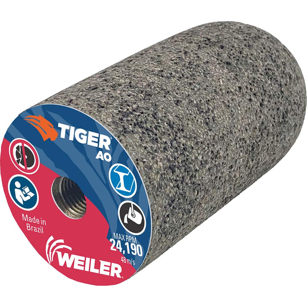 Weiler - Cones & Plugs; Head Thickness (Inch): 3.00 ; Abrasive Material: Aluminum Oxide ; Grit: 24 ; Grade: Coarse ; Wheel Type Number Code: 18R ; Arbor Hole Thread Size: 3/8-24 - Exact Tooling