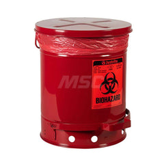 Justrite - Oily Waste Cans & Receptacles; Capacity (Gal.): 10.000 ; Opening Style: Foot Operated ; Color: Red ; Material: Steel ; Height (Inch): 18.25 ; Width/Diameter (Inch): 13.94 - Exact Tooling