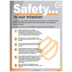 NMC - Training & Safety Awareness Posters; Subject: Safety & Regulatory Compliance ; Training Program Title: 5S; Office Safety ; Message: Safety Is Our Mission ; Series: Safety & Health ; Language: English ; Background Color: Gray; White - Exact Tooling
