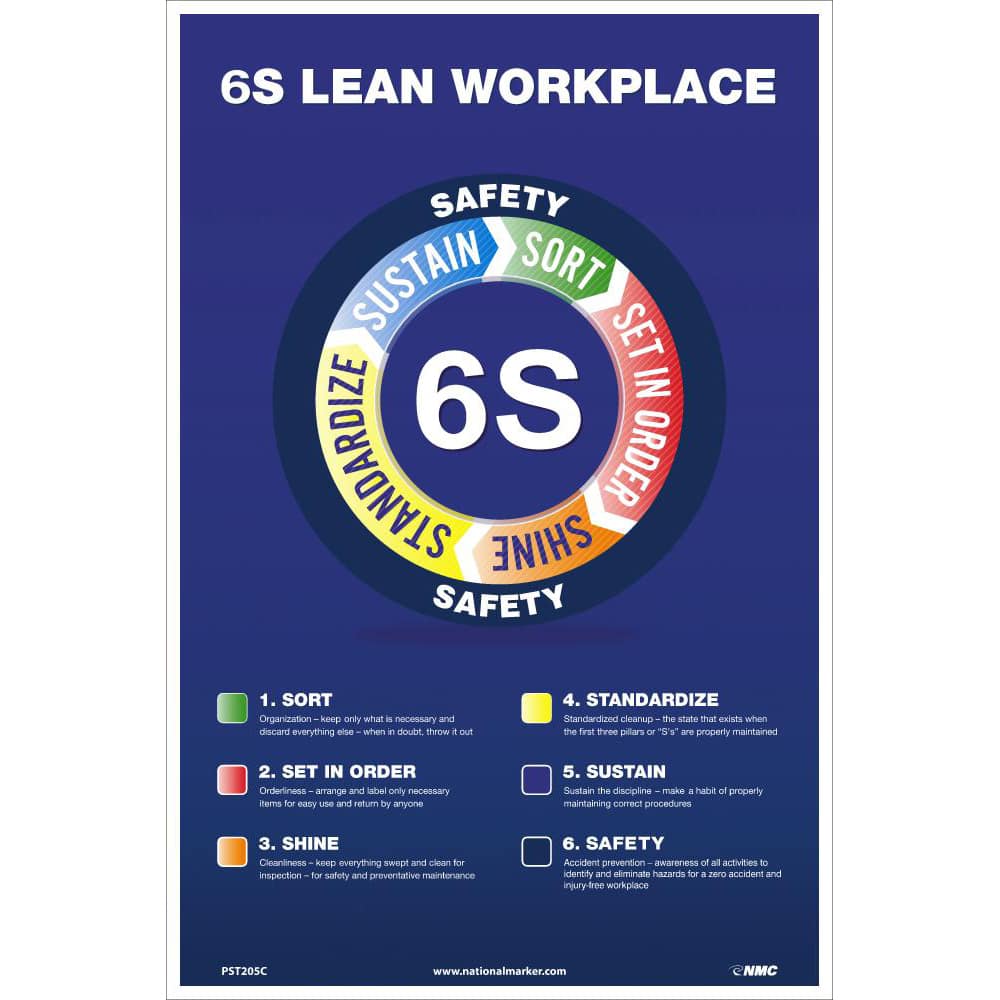 NMC - Training & Safety Awareness Posters; Subject: Teamwork ; Training Program Title: 5S; General Training Series ; Message: 6S Lean Workplace ; Series: Not Applicable ; Language: English ; Background Color: White - Exact Tooling