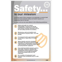 NMC - Training & Safety Awareness Posters; Subject: Safety & Regulatory Compliance ; Training Program Title: 5S; Office Safety ; Message: Safety Is Our Mission ; Series: Safety & Health ; Language: English ; Background Color: Gray; White - Exact Tooling