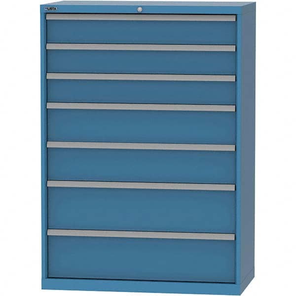 LISTA - 7 Drawer, 84 Compartment Bright Blue Steel Modular Storage Cabinet - Exact Tooling