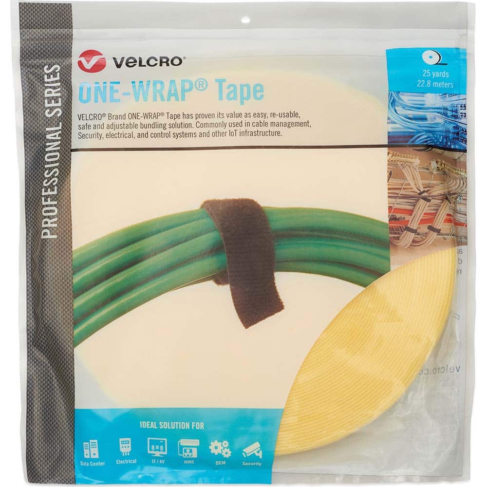 Velcro Brand - Cable Ties; Cable Tie Type: Reusable Cable Tie ; Material: Hook and Loop ; Color: Mimosa Yellow ; Overall Length (Feet): 75 ; Overall Length (Decimal Inch): 300.00000 ; Maximum Bundle Diameter (Inch): 0.75 - Exact Tooling