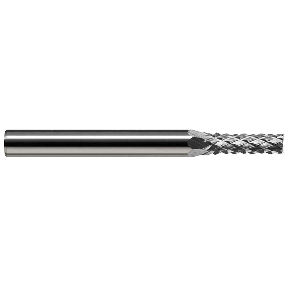 Harvey Tool - 3/32" Diam, 0.279" LOC, 1/8" Shank Diam, 7-Flute Burr-End Diamond-Pattern Router Bit - Exact Tooling