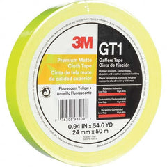 3M - 50m x 24mm x 11 mil Fluorescent Yellow Cotton Cloth Gaffers Tape - Exact Tooling