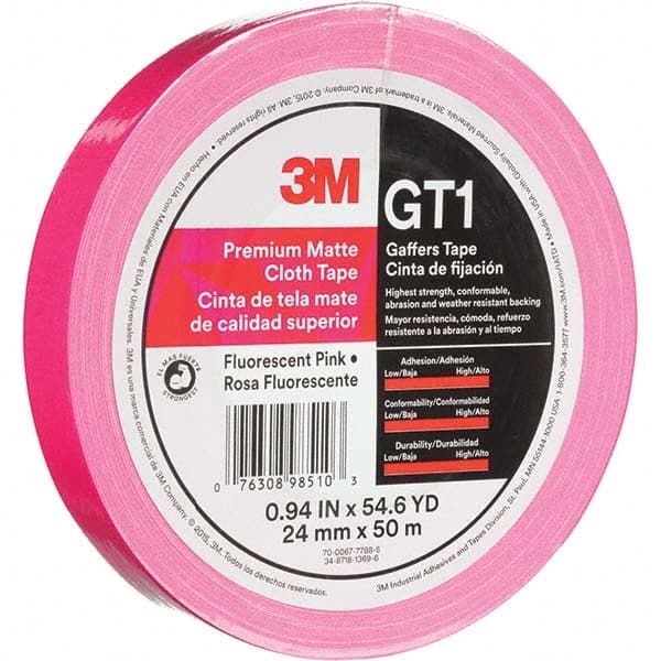 3M - 50m x 24mm x 11 mil Fluorescent Pink Cotton Cloth Gaffers Tape - Exact Tooling