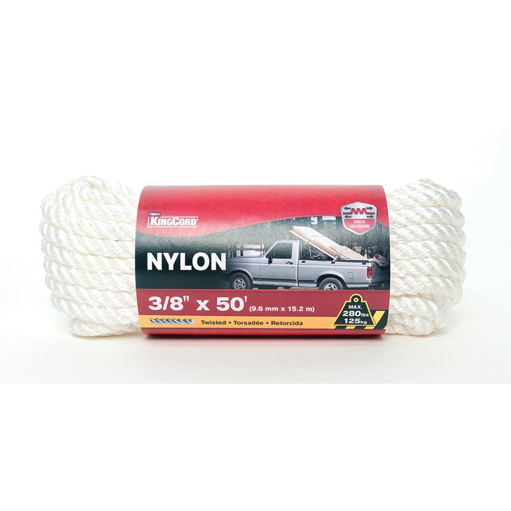 Mibro - Rope; Type: Twisted Rope ; Head/Holder Diameter (Inch): 3/8 ; Material: Nylon ; Load Capacity (Lb.): 280.000 ; Maximum Length: 50.00 ; Color: White - Exact Tooling