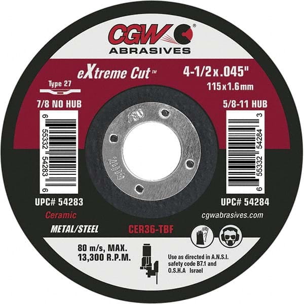 CGW Abrasives - Cutoff Wheels Tool Compatibility: Angle Grinders Wheel Diameter (Inch): 4-1/2 - Exact Tooling