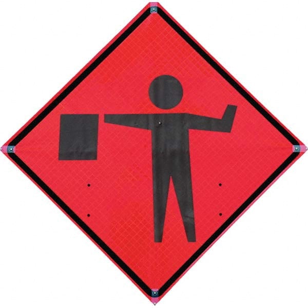 VizCon - "Flagger Ahead," 36" Wide x 36" High Vinyl Construction Roadway Sign - Exact Tooling