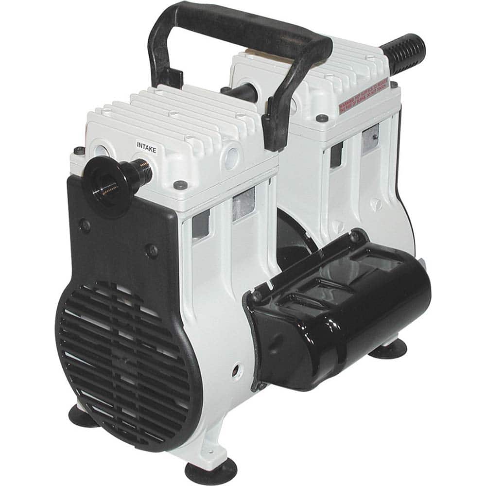 Welch - Piston-Type Vacuum Pumps; Horsepower: .33 ; Cubic Feet per Minute: 7.10 ; Vacuum Pressure (In/Hg): 5.00 ; Voltage: 230V ; Height (Inch): 12 ; Length (Inch): 17 - Exact Tooling