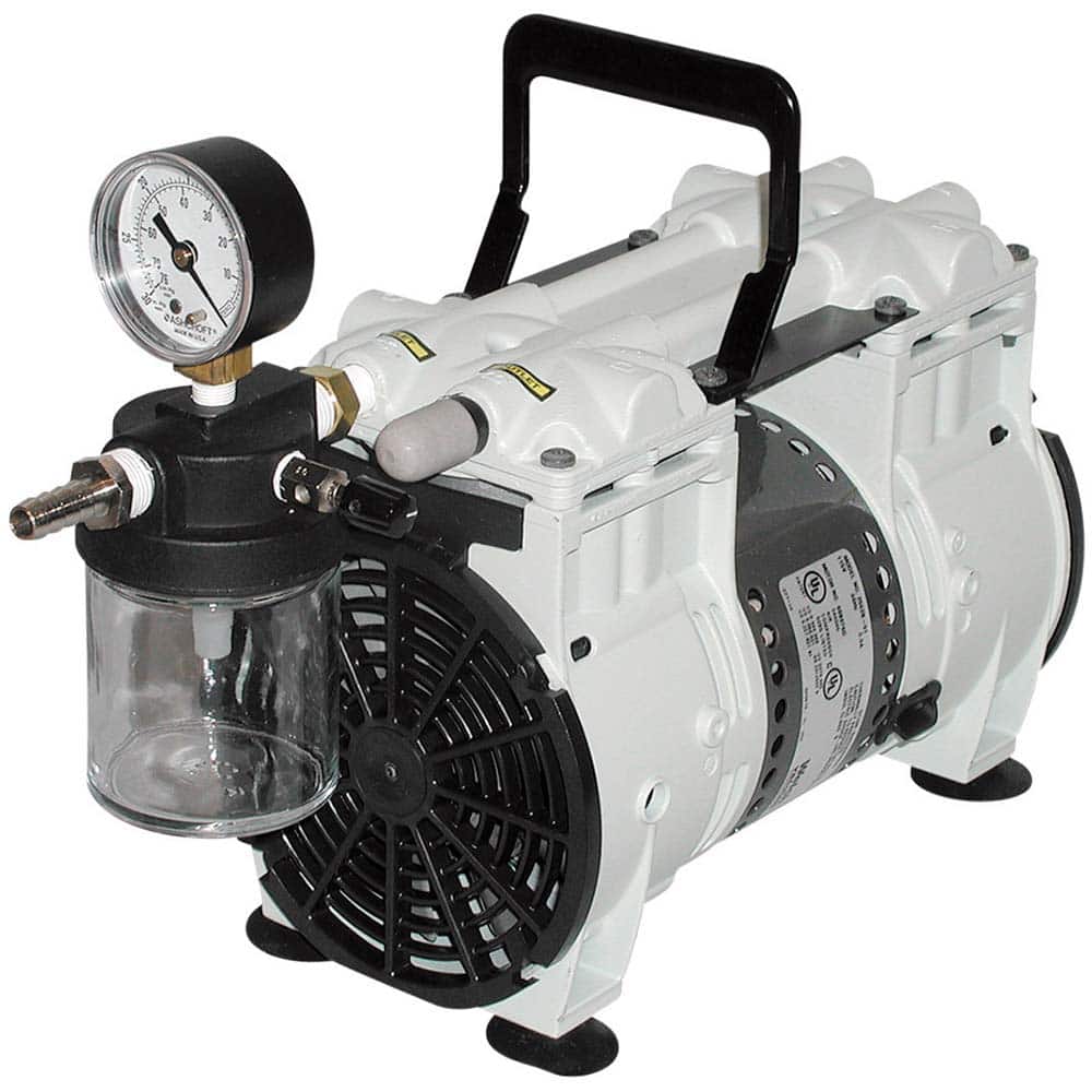 Welch - Piston-Type Vacuum Pumps; Horsepower: .33 ; Cubic Feet per Minute: 3.50 ; Vacuum Pressure (In/Hg): 60.00 ; Voltage: 230V ; Height (Inch): 12 ; Length (Inch): 17 - Exact Tooling