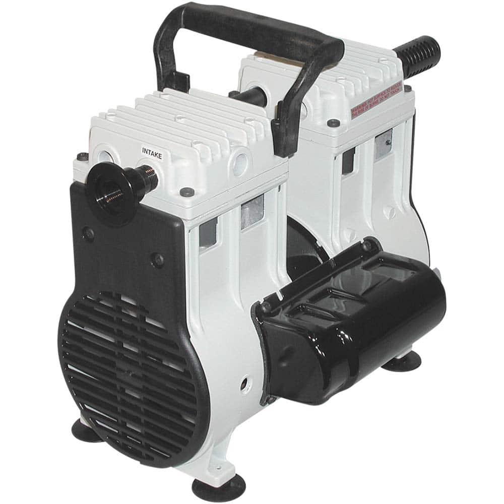 Welch - Piston-Type Vacuum Pumps; Horsepower: .33 ; Cubic Feet per Minute: 3.50 ; Vacuum Pressure (In/Hg): 5.00 ; Voltage: 115V ; Height (Inch): 11.7 ; Length (Inch): 13.3 - Exact Tooling