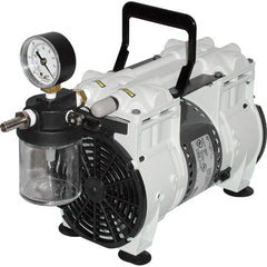 Welch - Piston-Type Vacuum Pumps; Horsepower: 0.125 ; Cubic Feet per Minute: 1.20 ; Vacuum Pressure (In/Hg): 5.00 ; Voltage: 230V ; Height (Inch): 10 ; Length (Inch): 8.1 - Exact Tooling