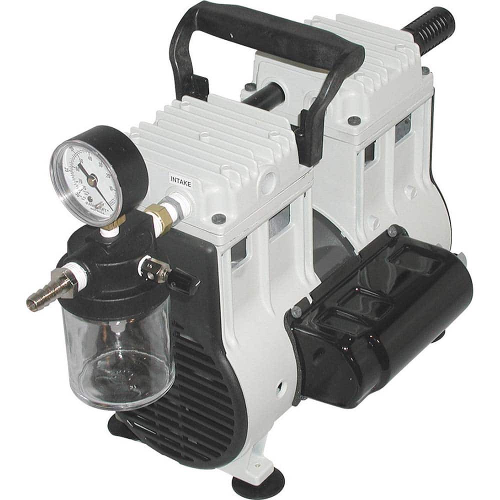 Welch - Piston-Type Vacuum Pumps; Horsepower: .33 ; Cubic Feet per Minute: 3.50 ; Vacuum Pressure (In/Hg): 60.00 ; Voltage: 230V ; Height (Inch): 12 ; Length (Inch): 17 - Exact Tooling